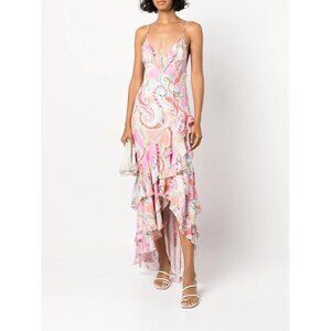 NWT Milly Women's Pink Edra Summer Ruffled Paisley-Print Dress in Pink Size‎ 2